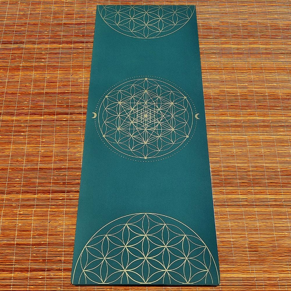 Tapis de yoga  vert eco-friendly TPE et PU ultra antidérapant - Métatron - fleur de vie | Achamana