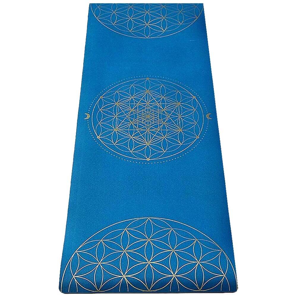 Tapis yoga bleu éco-responsable TPE et PU fleur de vie | Achamana