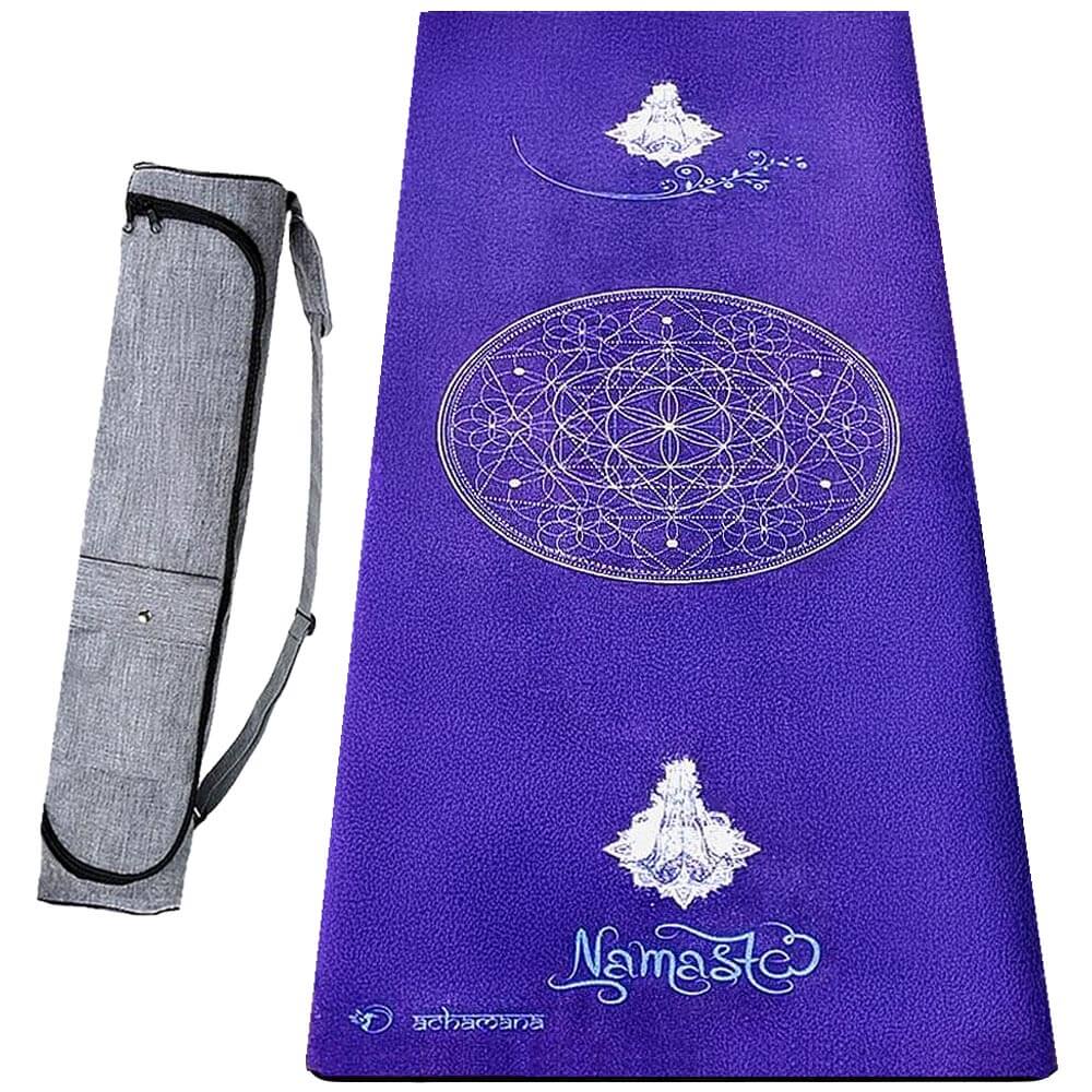 Tapis de yoga - design Namasté, couleur violet - Avec sac de transport  waterproof | Achamana