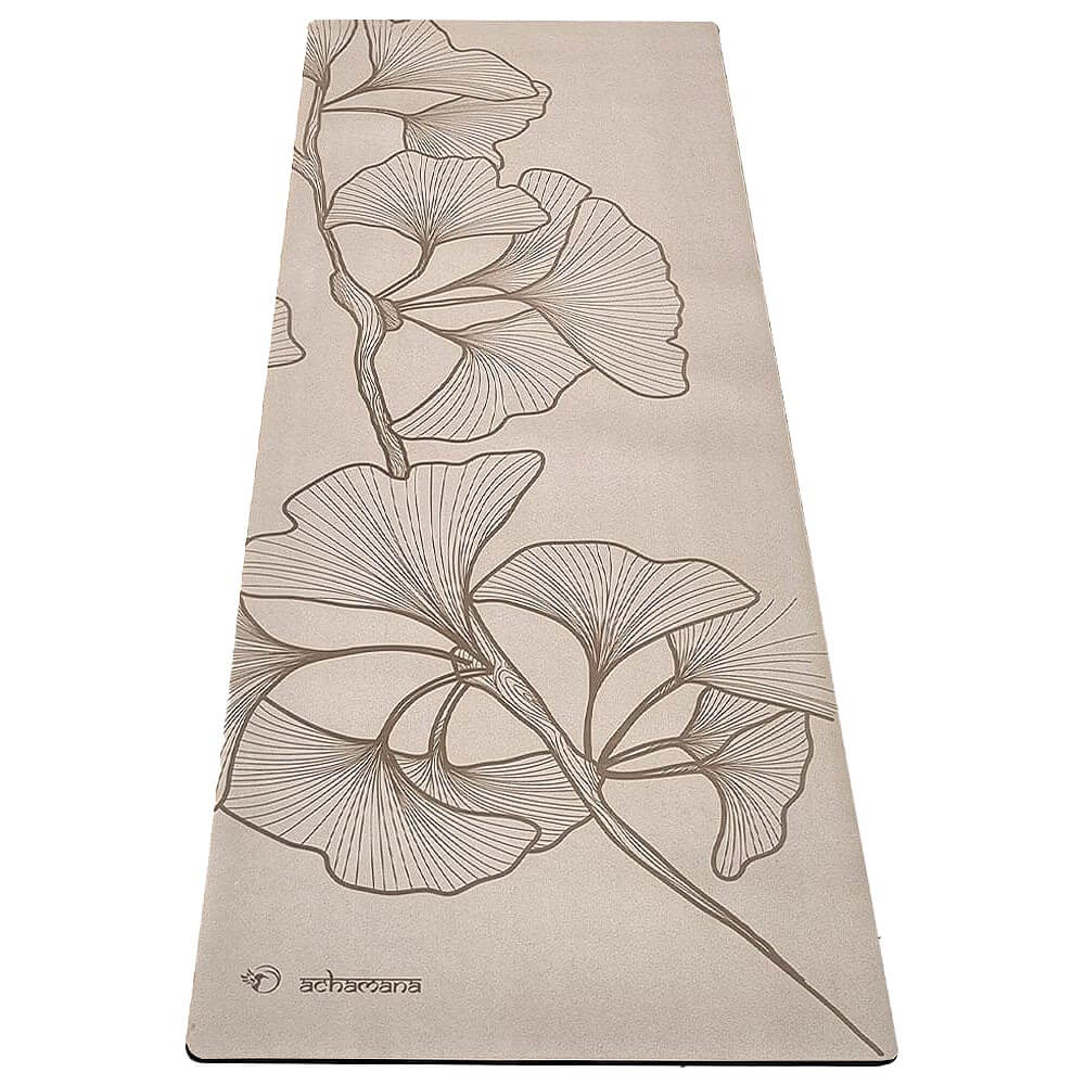 Tapis de yoga professionnel 5 mm antidérapant couleur crème - design branche artistique | Achamana