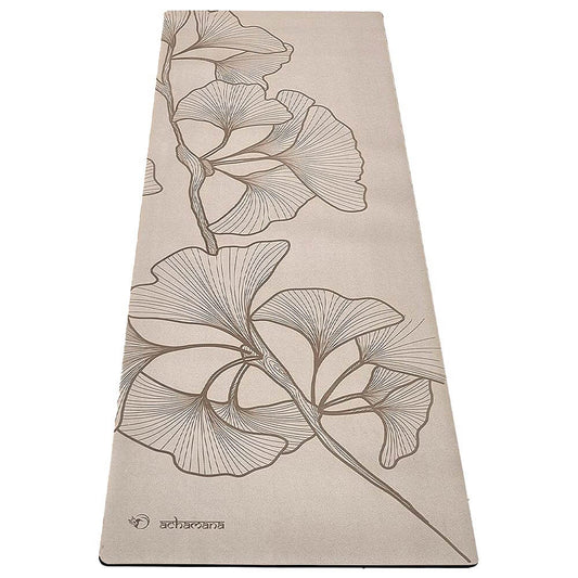 Tapis de yoga professionnel 5 mm antidérapant couleur crème - design branche artistique | Achamana