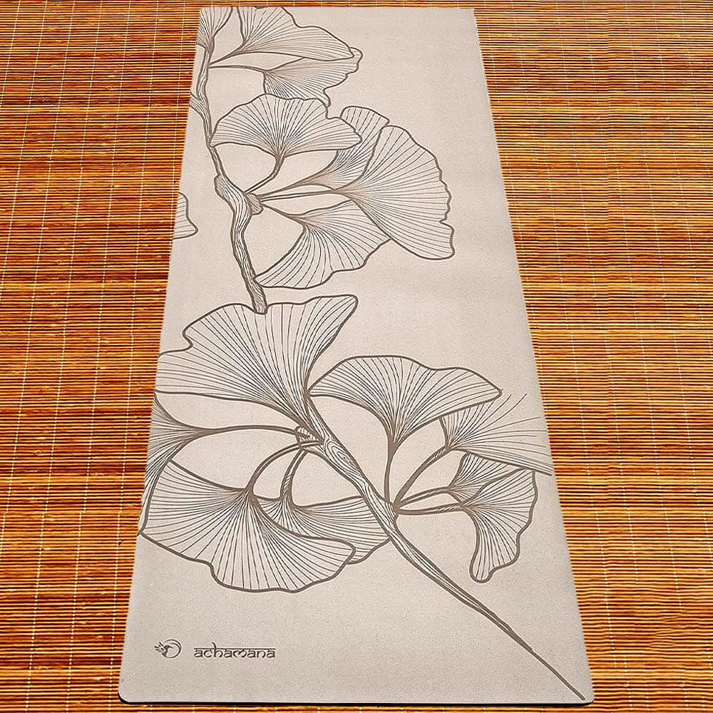 Tapis pour yoga 5 mm antidérapant couleur crème - design branche artistique | Achamana