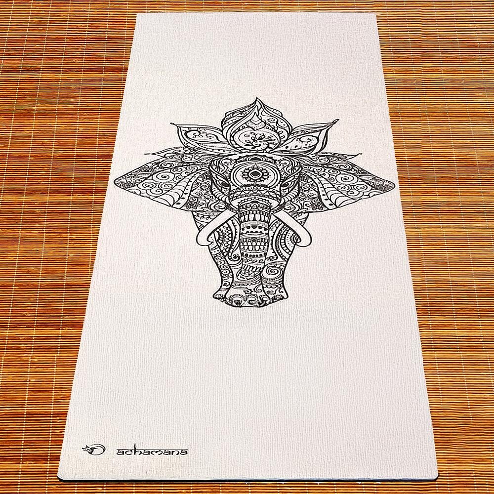 Tapis de yoga écologique et antidérapant en chanvre - design éléphant - Achamana