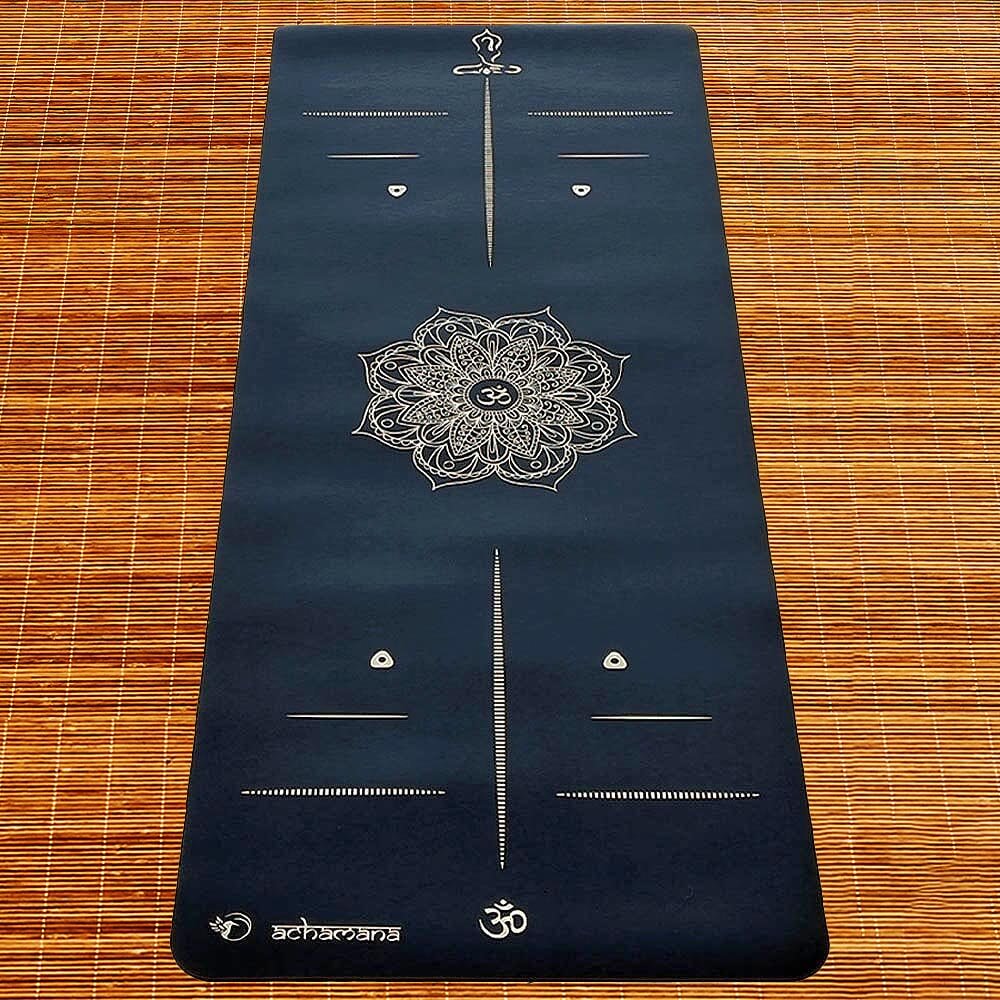 Tapis de yoga professionnel antidérapant caoutchouc naturel - Design mandala marqueurs position Or | Achamana