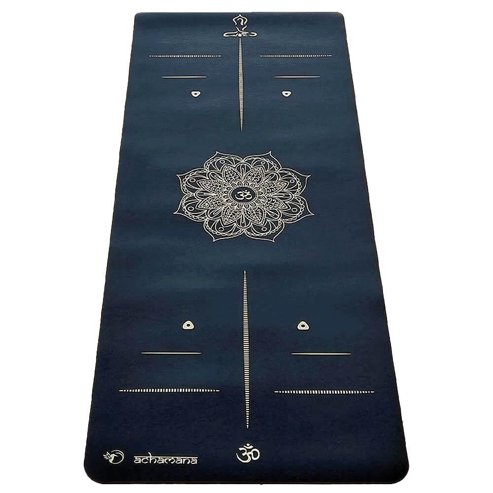 Tapis de yoga pro caoutchouc naturel -Design mandala lignes position impression or | Achamana