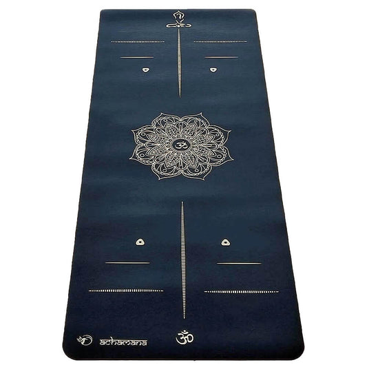 Tapis de yoga pro caoutchouc naturel -Design mandala lignes position impression or | Achamana