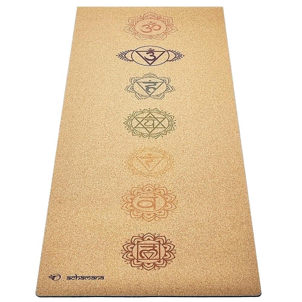 Tapis yoga liege et caoutchouc naturel - Design 7 chakras | Achamana