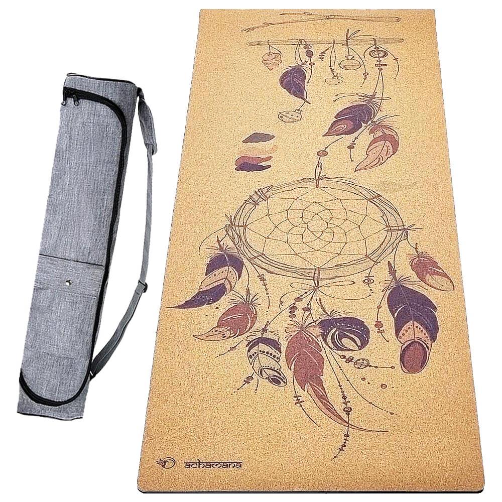 Tapis yoga antidérapant liege avec sac de transport - Design Attrape rêves | Achamana