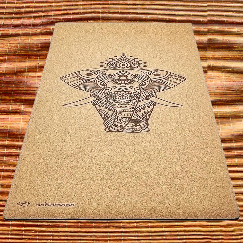 Tapis yoga ecologique en liege et caoutchouc naturel - Design éléphant | Achamana