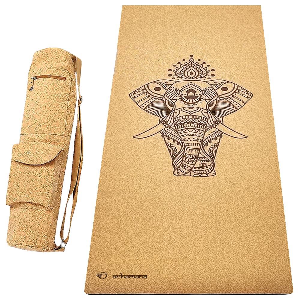 Accessoire yoga - Tapis de yoga antidérapant liège et caoutchouc naturel + Sac de yoga liège | Achamana