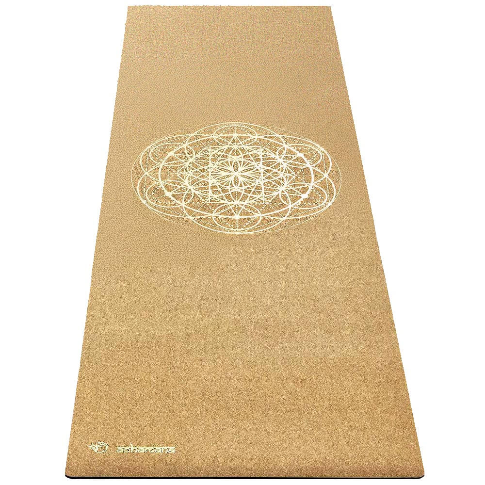 Grand tapis de yoga liège fleur de vie Or - Boutique yoga Achamana