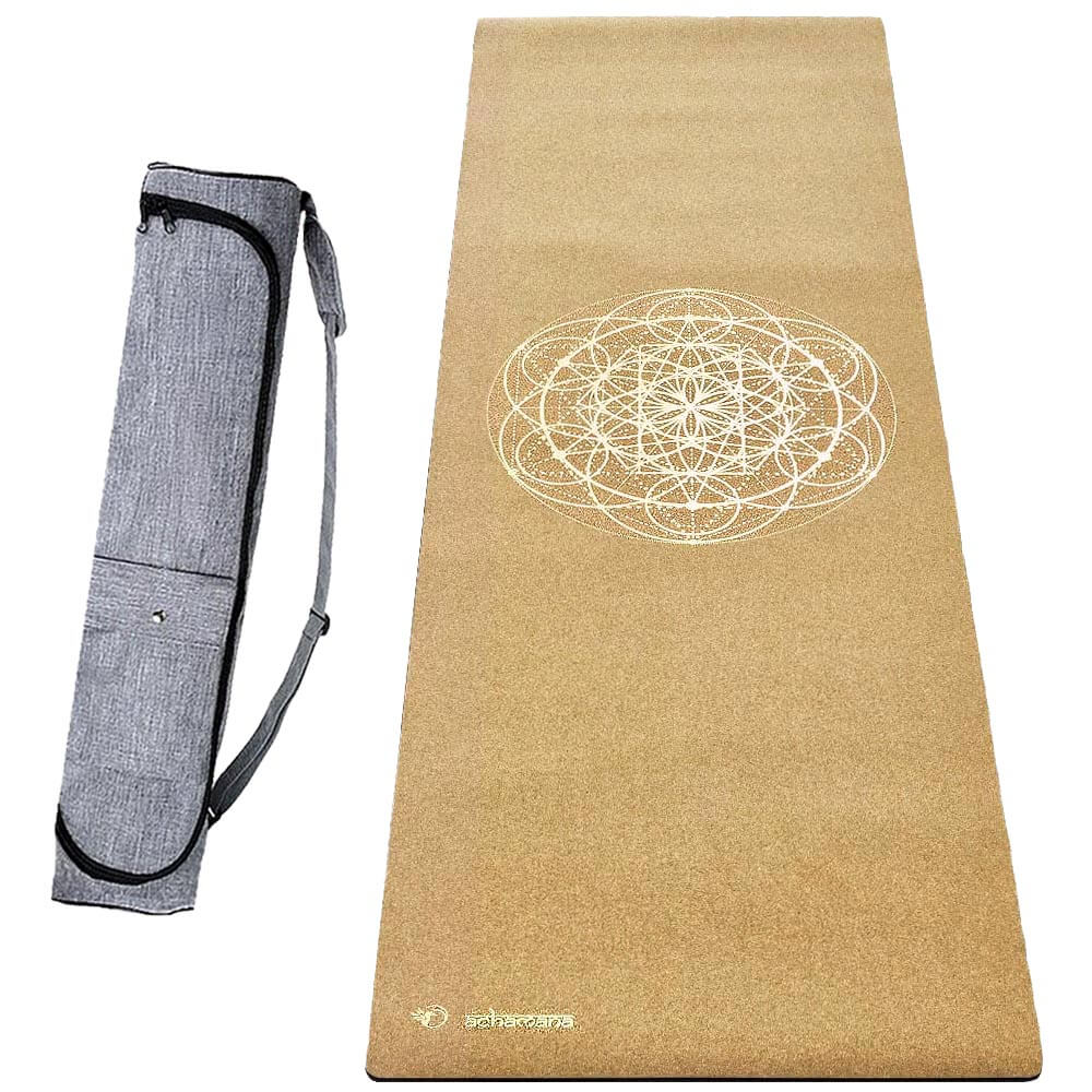 Tapis de yoga éco-responsable en liège et caoutchouc naturel + sac de transport | Achamana