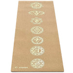 Tapis de yoga antidérapant tri plis liège - 7 chakras impression Or - Vignette | Achamana