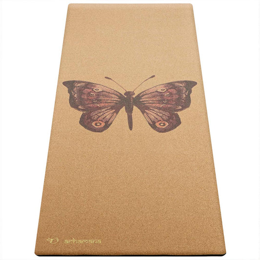 Ashtanga yoga mat en liege et caoutchouc naturel - design Papillon | Achamana