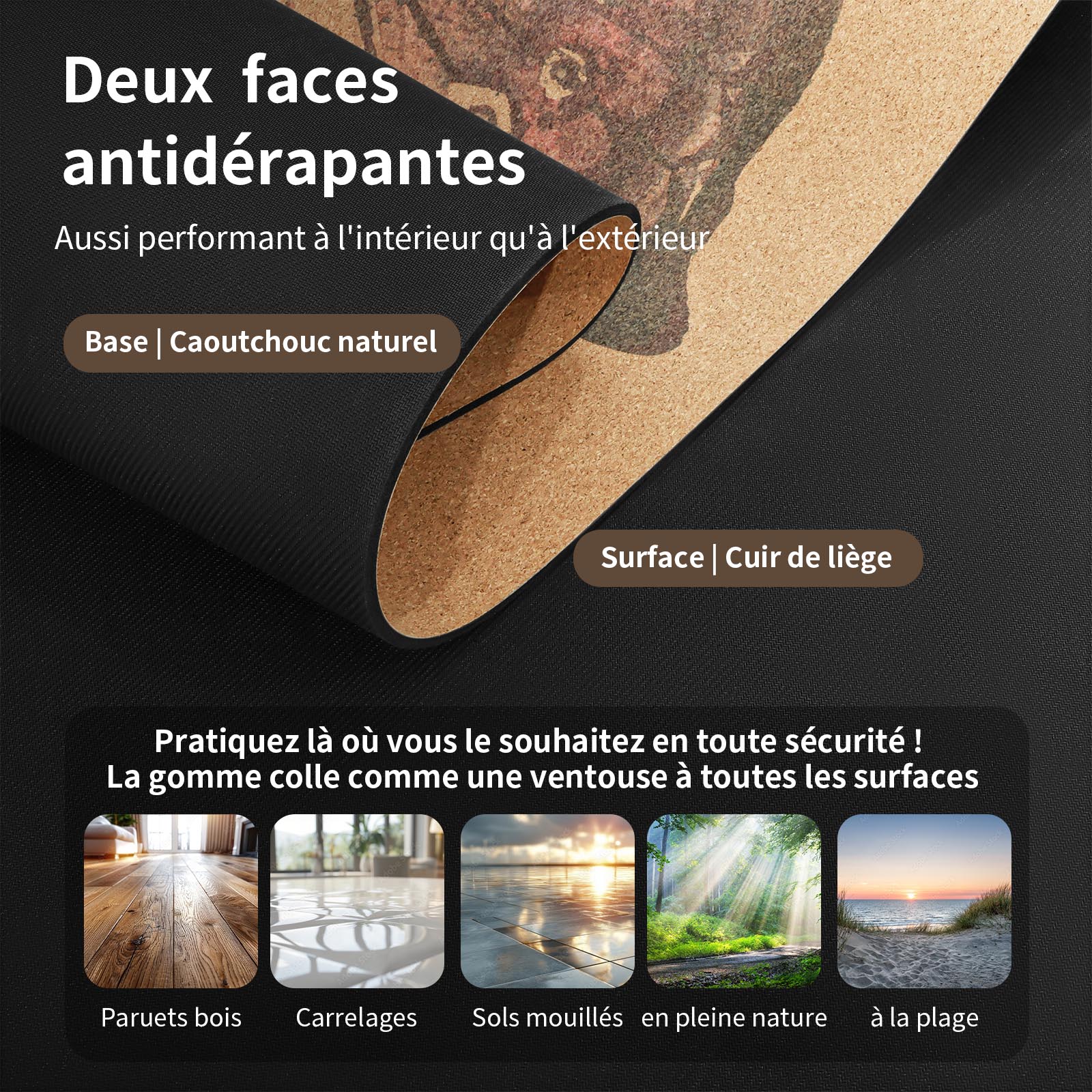 Tapis de yoga caoutchouc naturel et liège -  focus matières naturelles  - Achamana