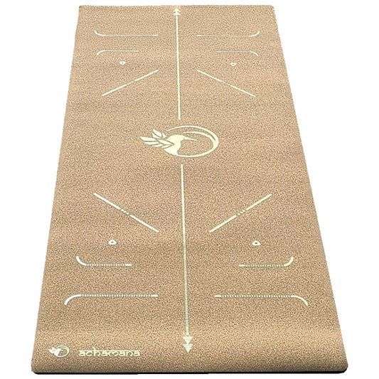 Tapis de yoga liège débutant lignes de position motif Colibri  | Achamana