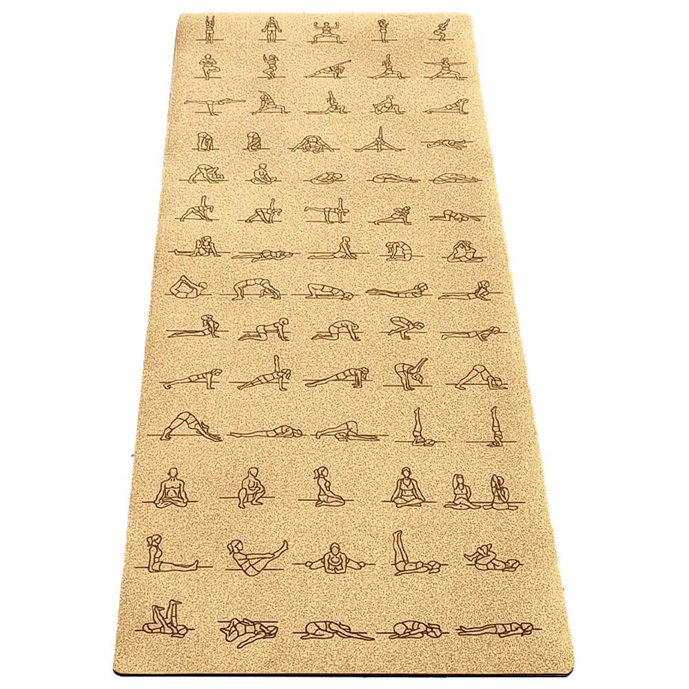 Tapis yoga liege épais antidérapant - motifs postures de yoga  | Achamana