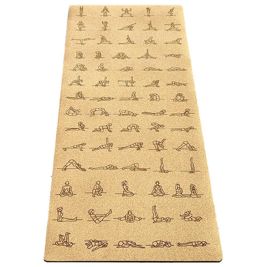 Tapis yoga liege épais antidérapant - motifs postures de yoga  | Achamana