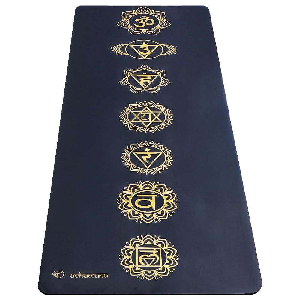 Tapis de yoga pro pour yoga dynamique - 7 chakras impression or | Achamana