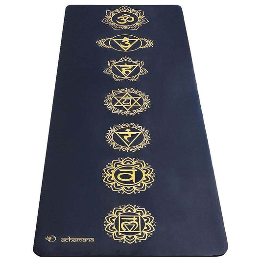 Tapis de yoga pro pour yoga dynamique - 7 chakras impression or | Achamana