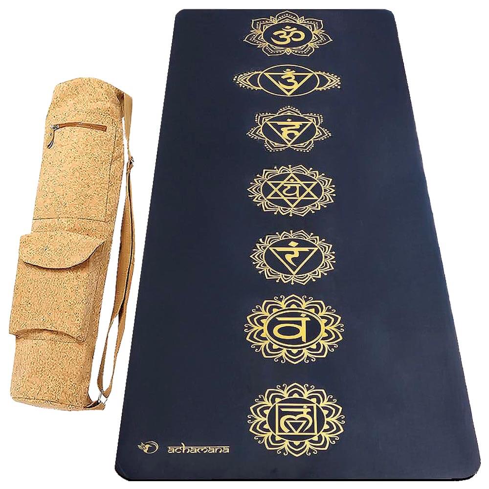 Tapis de yoga éco-responsable en caoutchouc naturel et similicuir + sac yoga liège | Achamana
