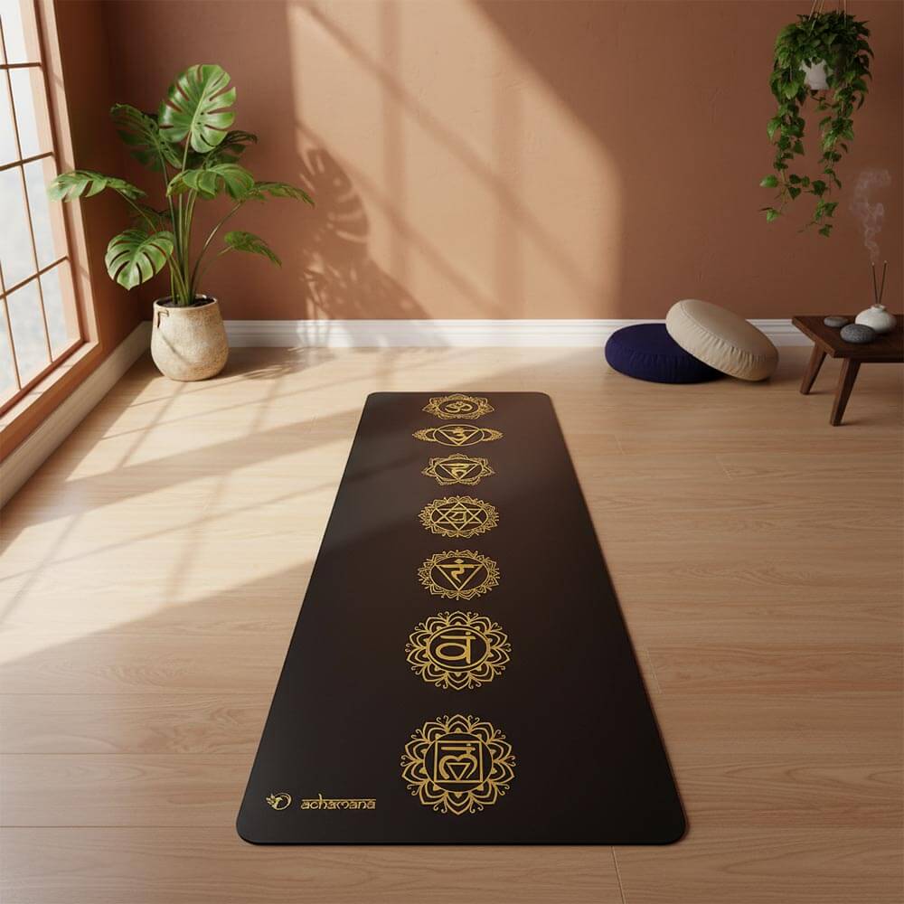 Tapis de yoga Achamana 7 chakras - photo avis client, dans un salon | Achamana