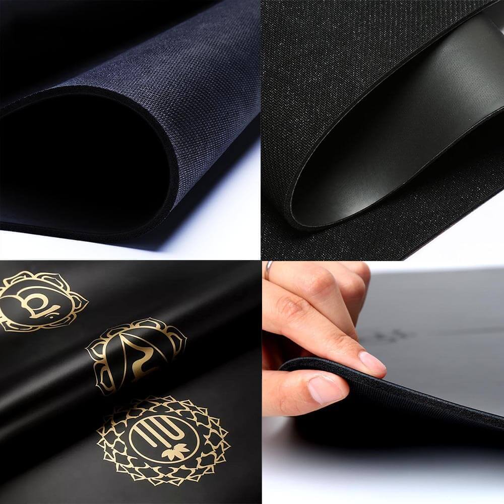 Tapis de yoga professionnel en caoutchouc naturel, épaisseur 5 mm - sept chakras or | Achamana