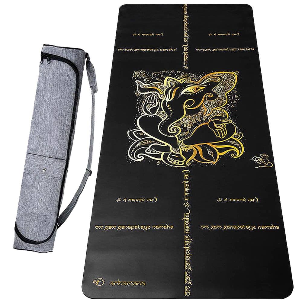 Tapis de yoga éco-responsable très antidérapant en caoutchouc naturel et similicuir + sac de yoga étanche | Achamana