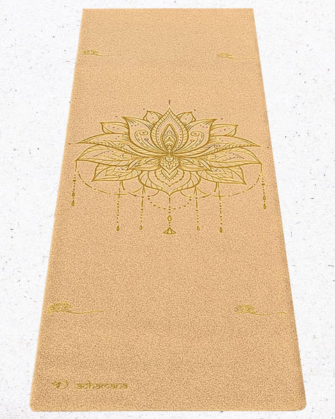 Tapis de yoga de voyage liège et caoutchouc naturel Fleur de lotus Or -  Achamana