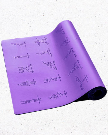 Accessoire yoga - Tapis de yoga violet postures gravées - tapis roulés || Achamana