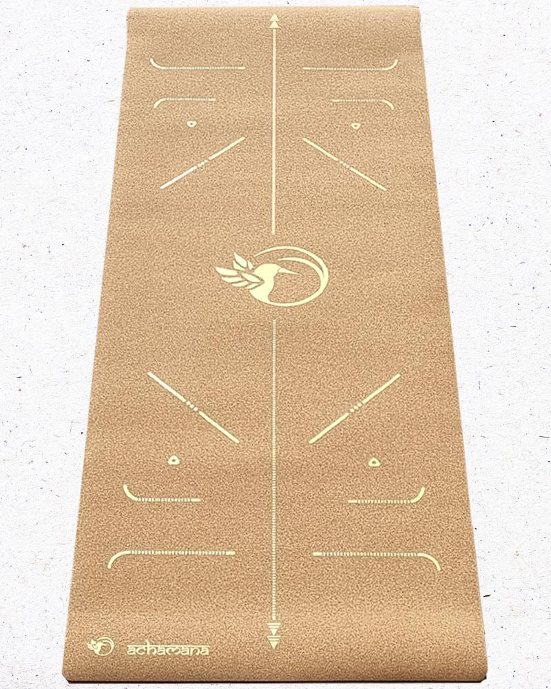 Tapis de yoga liège débutant lignes de position motif Colibri  | Achamana