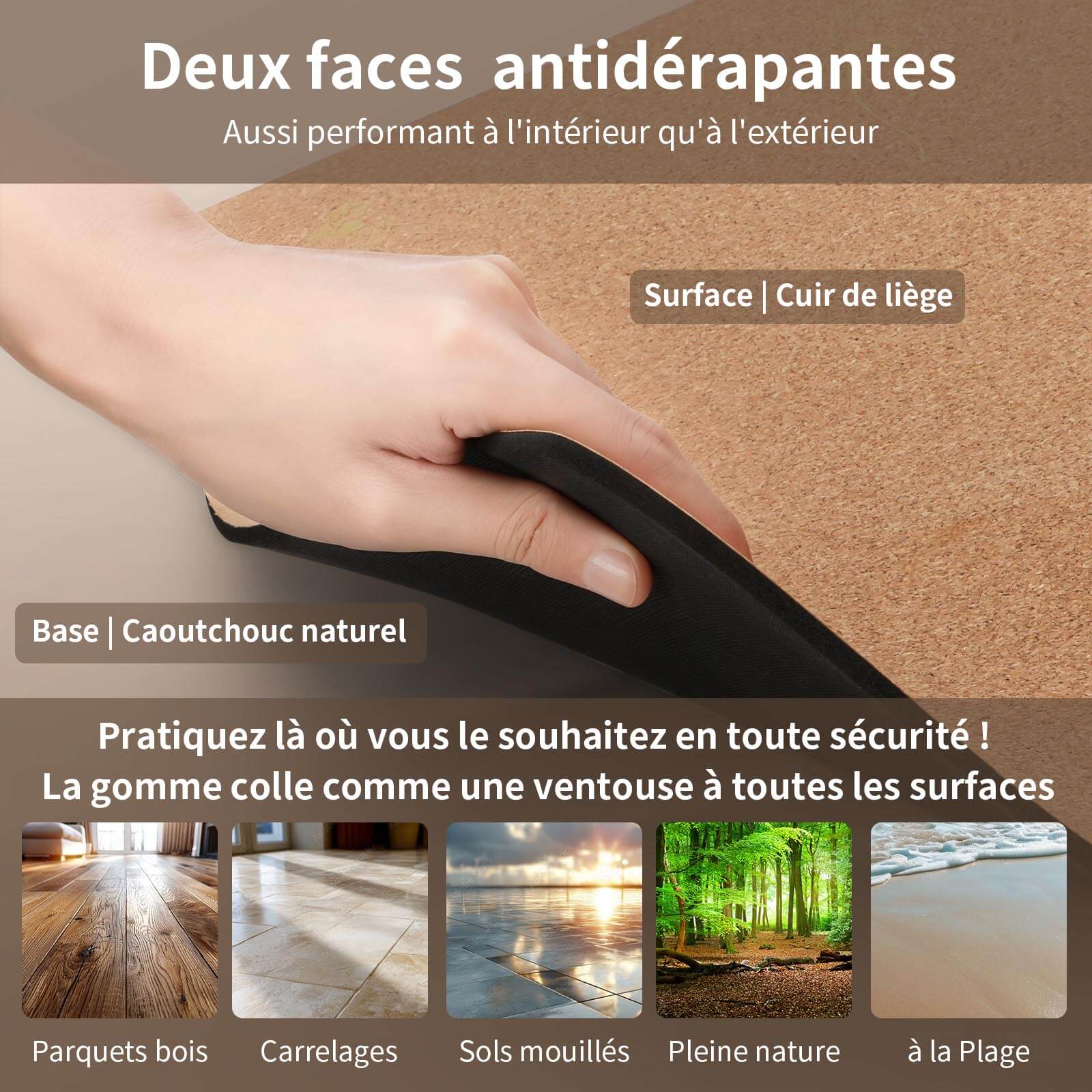 Tapis de yoga caoutchouc naturel et liege - Achamana