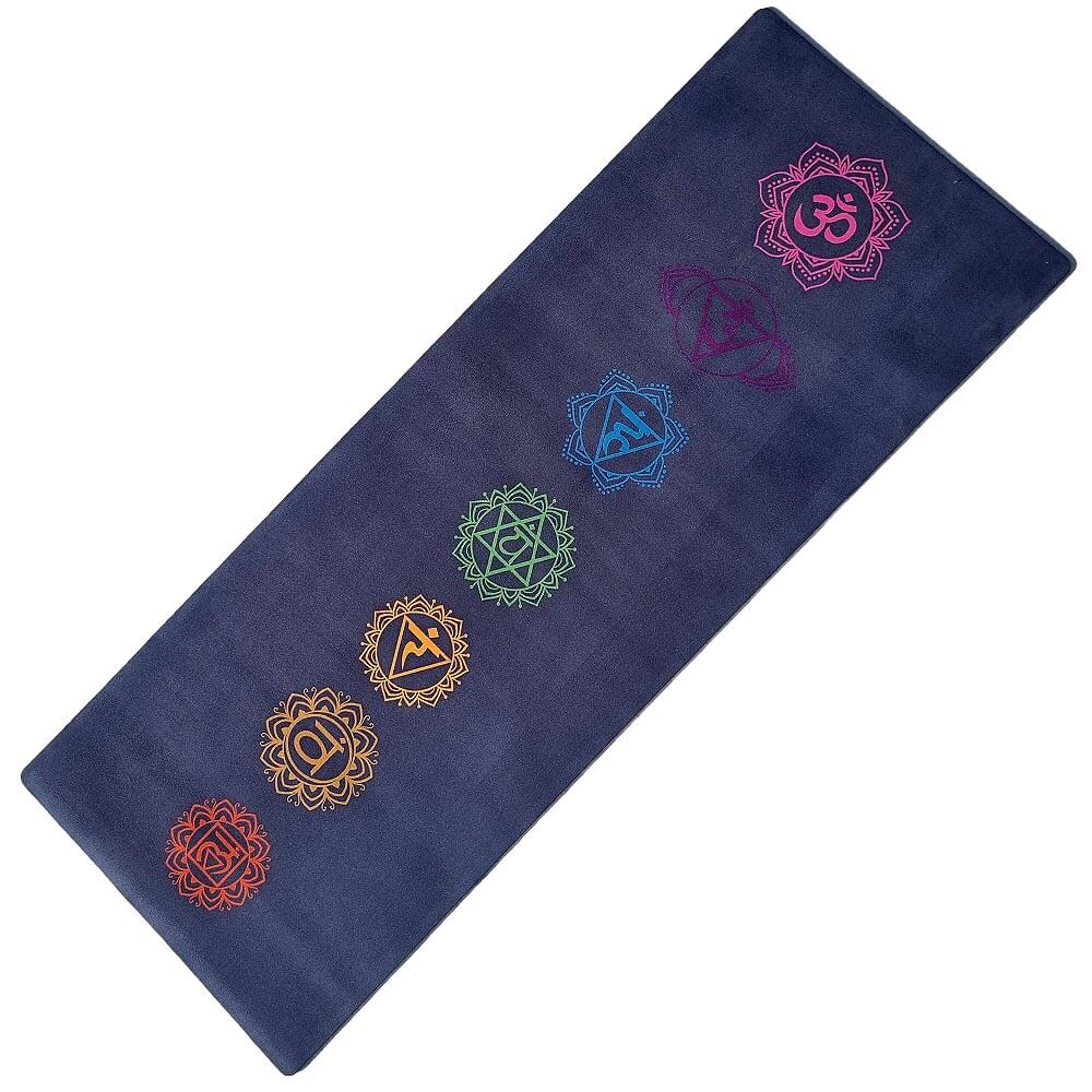 Tapis de yoga éco-responsable en caoutchouc naturel et microfibre - design sept chakras | Achamana