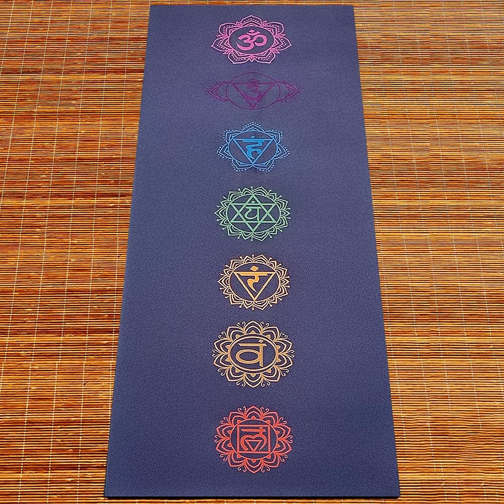 Tapis yoga professionnel, latex et microfibre - design 7 chakras  | boutique yoga Achamana