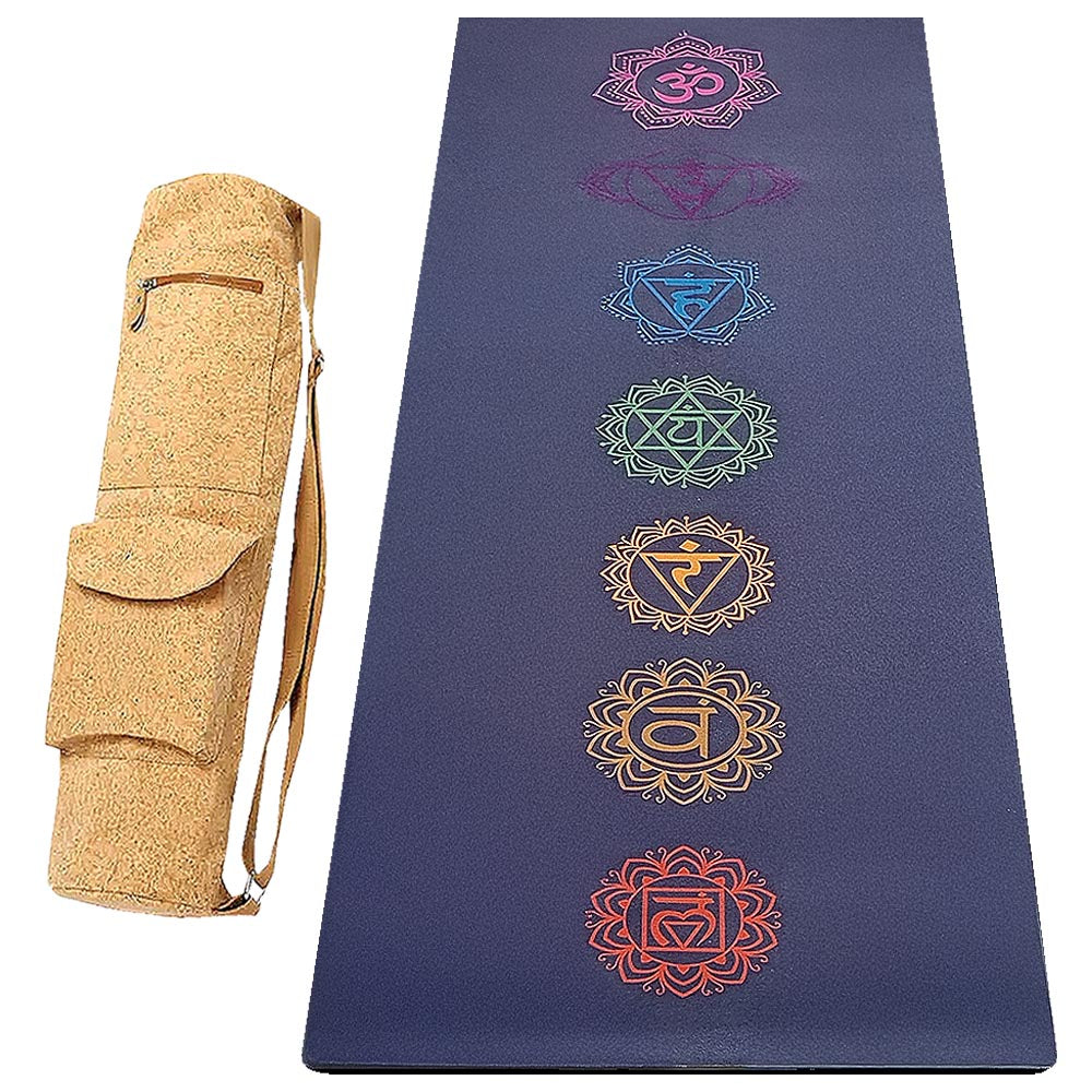 tapis yoga 5 mm - caoutchouc naturel et microfibre - avec sac de yoga en liège | Achamana