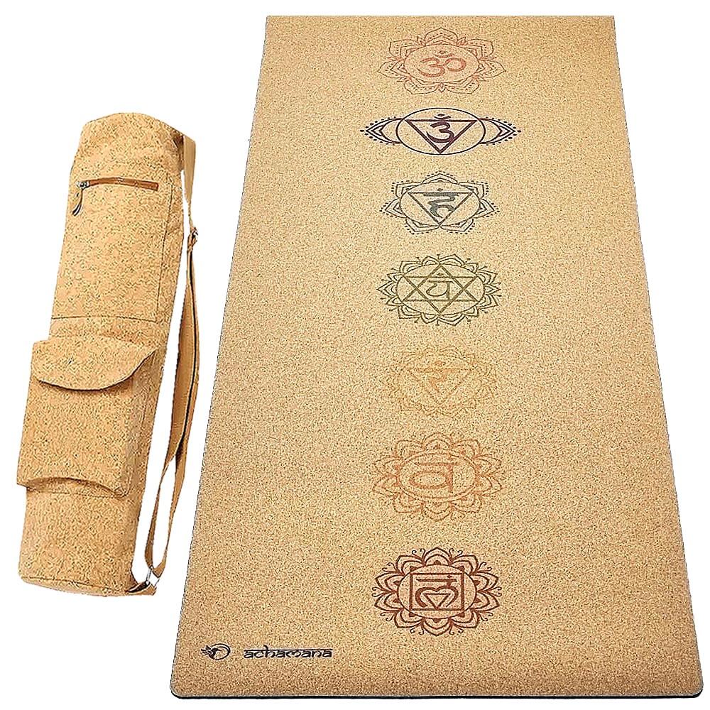 Tapis de yoga caoutchouc naturel - épaisseur + sac de yoga en liège | Achamana