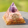 Orgonite pyramide - Quartz fraise - Améthyste - Sri yantra | Achamana