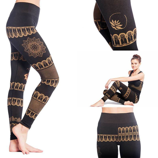 Yoga Pants | Spirit of Om Yoga Pants with Foldable Waistband Black
