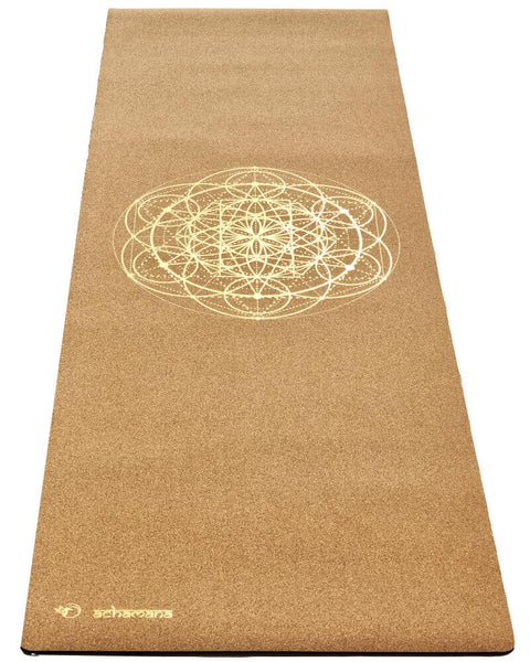 Grand tapis de yoga liège fleur de vie Or - 2,15 m