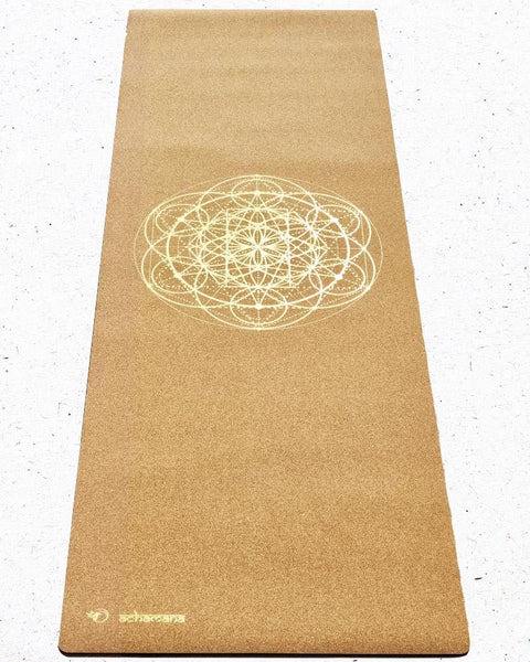 Grand tapis de yoga en liège fleur de vie Or