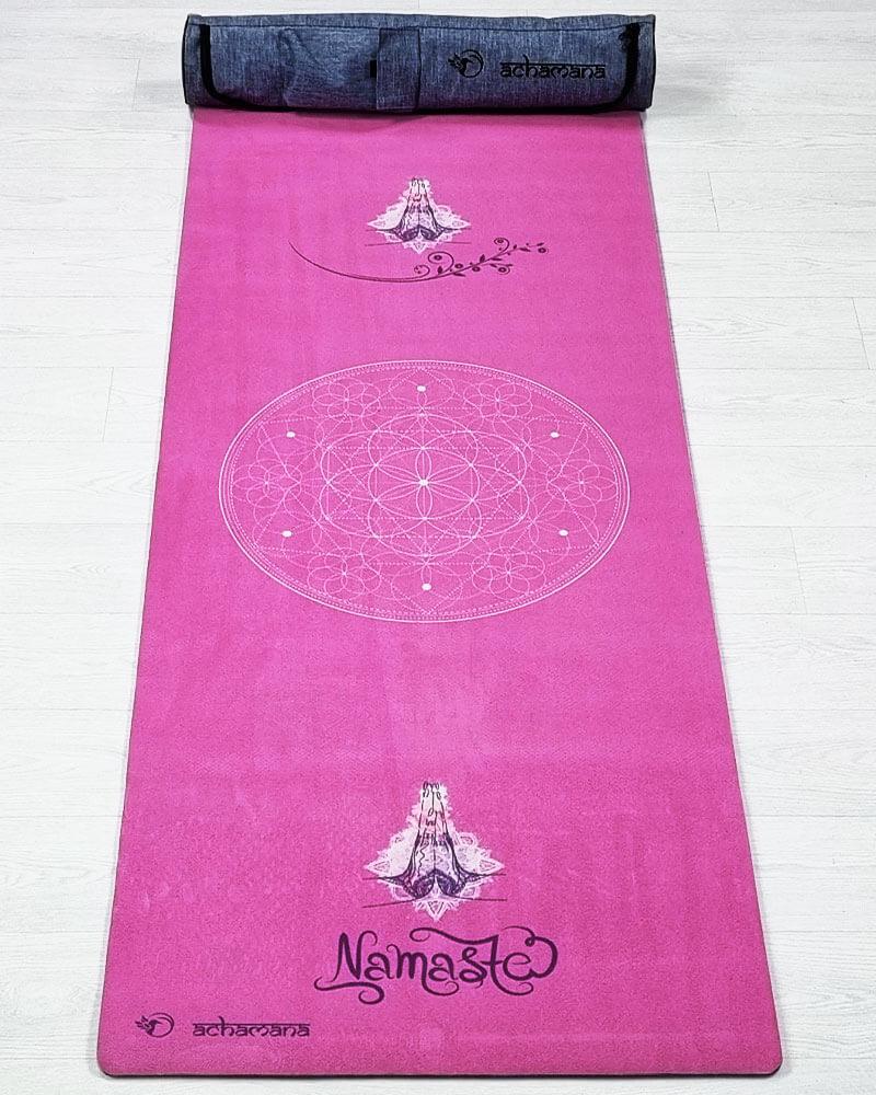 Boutique yoga - Tapis yoga ecologique rose et sac de transport | Achamana