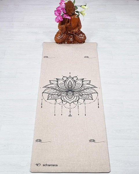 Tapis yoga chanvre fleur de vie or + sac