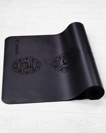 Tapete de ioga profissional - látex e imitação de couro - Espessura 5mm - 7 chakras gravados