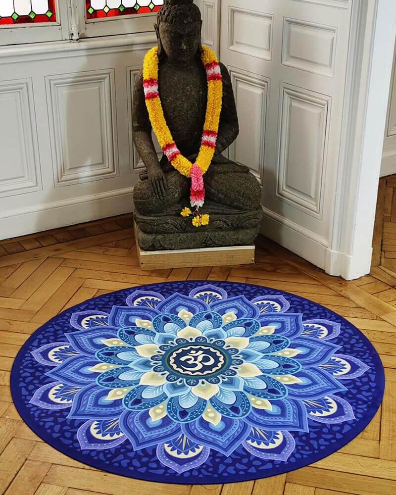 Tapis de méditation yoga rond mandala rose diamètre 70cm - La Tortue de Jade