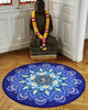 Tapis yoga ecologique rond de couleur bleu et motif Mandala Om - Boutique yoga | Achamana