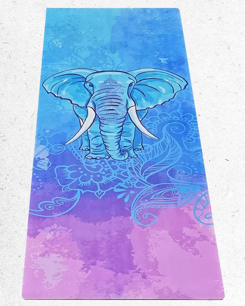 Tapis de yoga pliable de voyage gomme naturel microfibre - design éléphant - Achamana