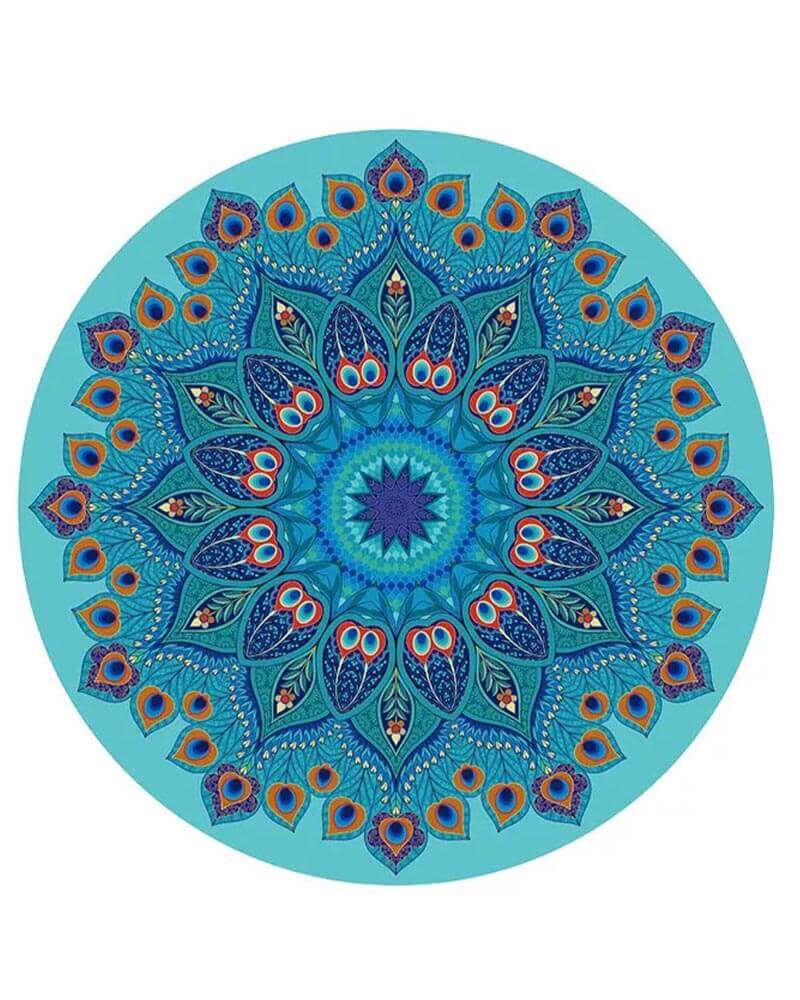 Tapis de yoga rond 1,40 m - motif plumes de Paon | Achamana