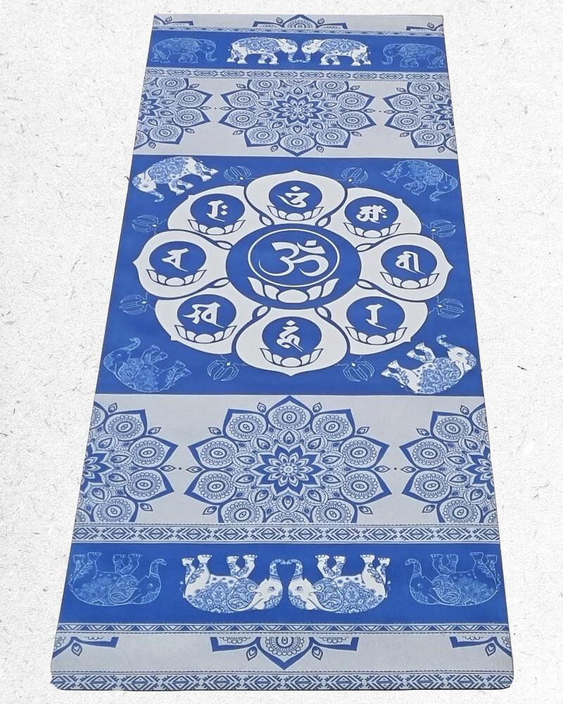 Tapis de yoga de voyage - sur tapis de yoga en caoutchouc naturele et microfibre - motif Om et éléphant - Achamana